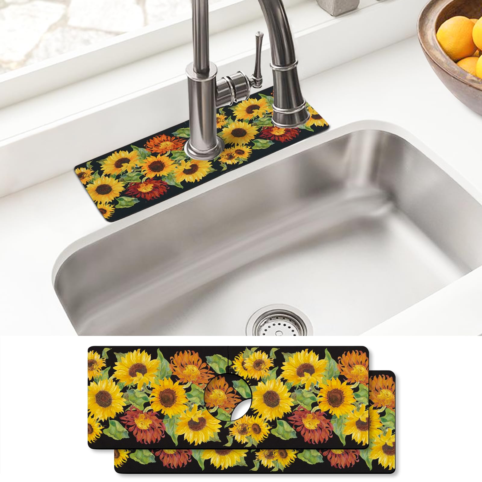 Sink Faucet Absorbing Mat, 2 Pack Drying Mat Around Faucet Sink Splash Guard Behind Faucet Sinkmat For Kitchen Bathroom Island Rv 24 * 5.5 Inch (60 * 14 cm)